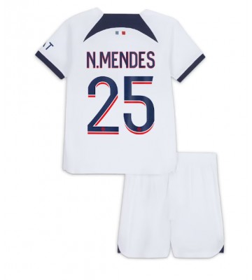 Paris Saint-Germain Nuno Mendes #25 Vieras Pelipaita Lasten 2023-24 Lyhyet Hihat (+ Lyhyet housut)